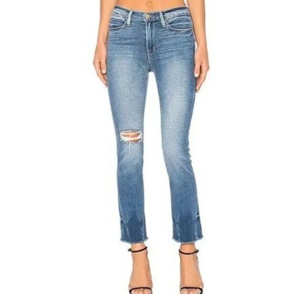 Frame Denim Le High Straight Leg Jeans Merriweather Wash Raw Hem Womens Size 28